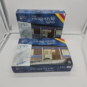 2 Swag-Style String Lights, 150 Ice Blue Bulb White Wire Indoor/Outdoor‎ 10 Ft